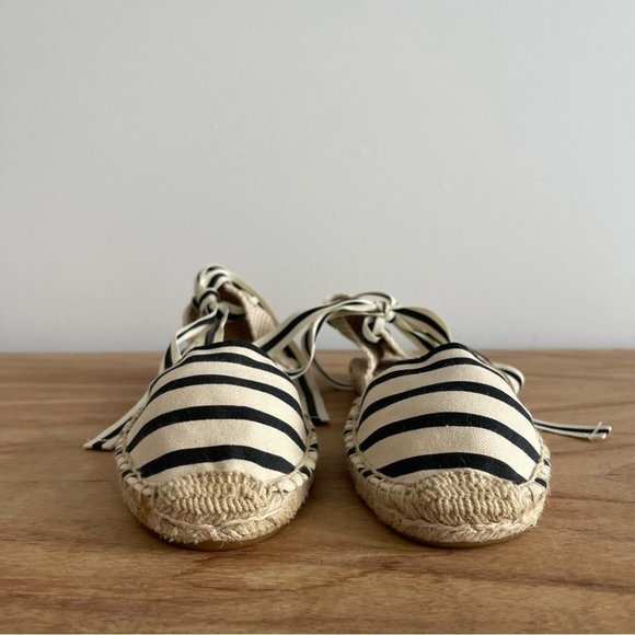 ❌SOLD❌SOLUDOS Lace-up flat espadrille shoes black cream stripe nautical size 7.5 - Picture 3 of 12
